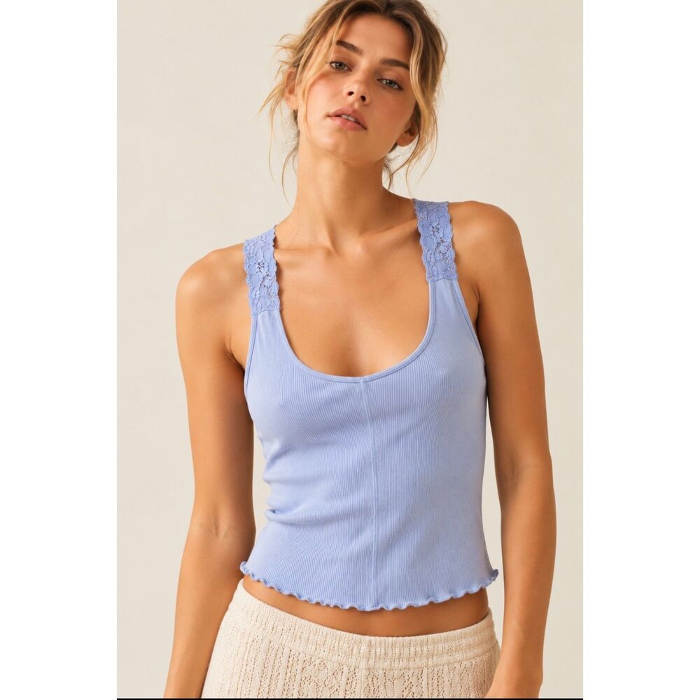 Free People Intimately Womens XS Sky Blue Lace Open Back Tank Top Cami NWT $38